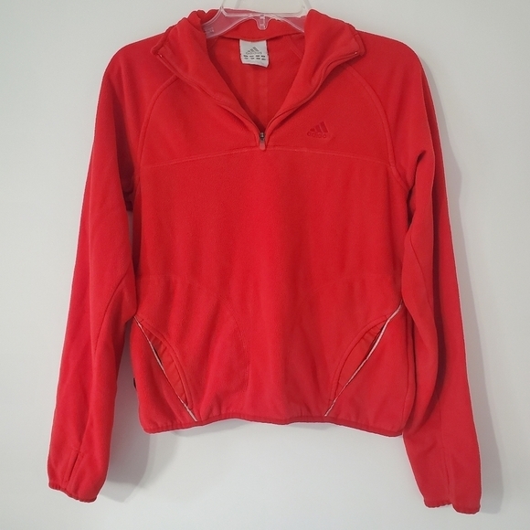 adidas Tops - Adidas Red Climawarm Pullover Size M Womens 1/4 Zip Back Three Stripes Pockets